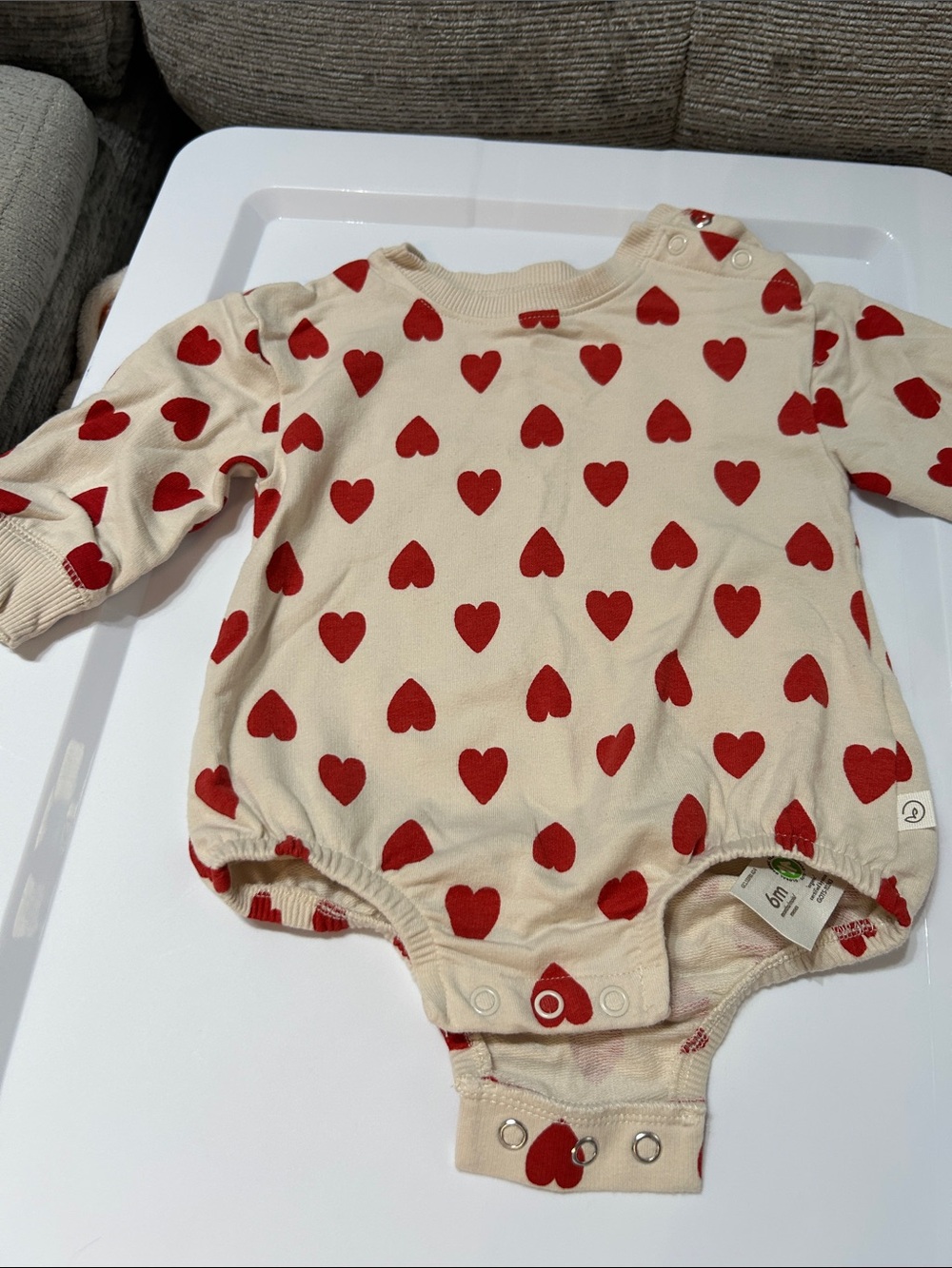 Cream Baby One-Piece with Red Heart Print – Cozy Snap Bodysuit